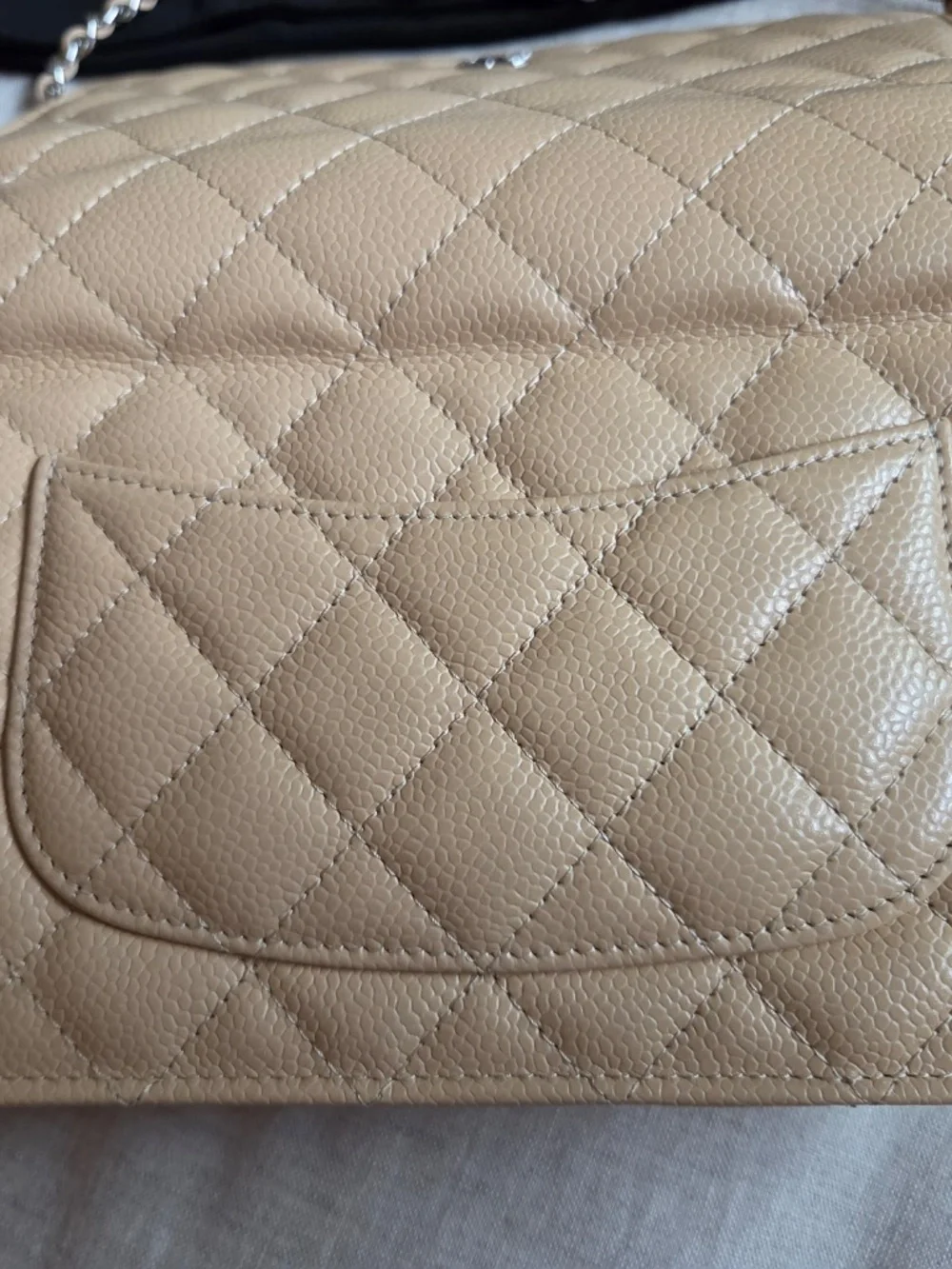 CHANEL Classic Wallet on Chain WOC Beige Caviar Silver Hardware